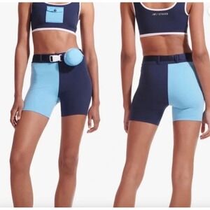 New Balance x STAUD Colorblock Biker Shorts with Belt Pouch Navy Blue Womens M